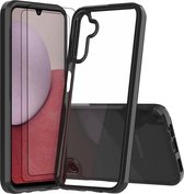 Podec Hoesje Geschikt voor Samsung Galaxy A14 Zwart en Transparant Telefoonhoesje - Anti-Shock Case Cover met 2x Screenprotector