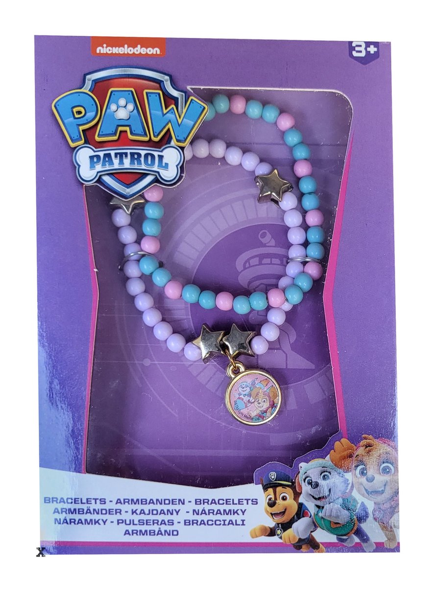 Paw Patrol - Armbanden - 2 stuks - one size - Bedels - kralen - Ster - blauw - paars - roze - Verjaardag - sinterklaas - schoencadeau - kado