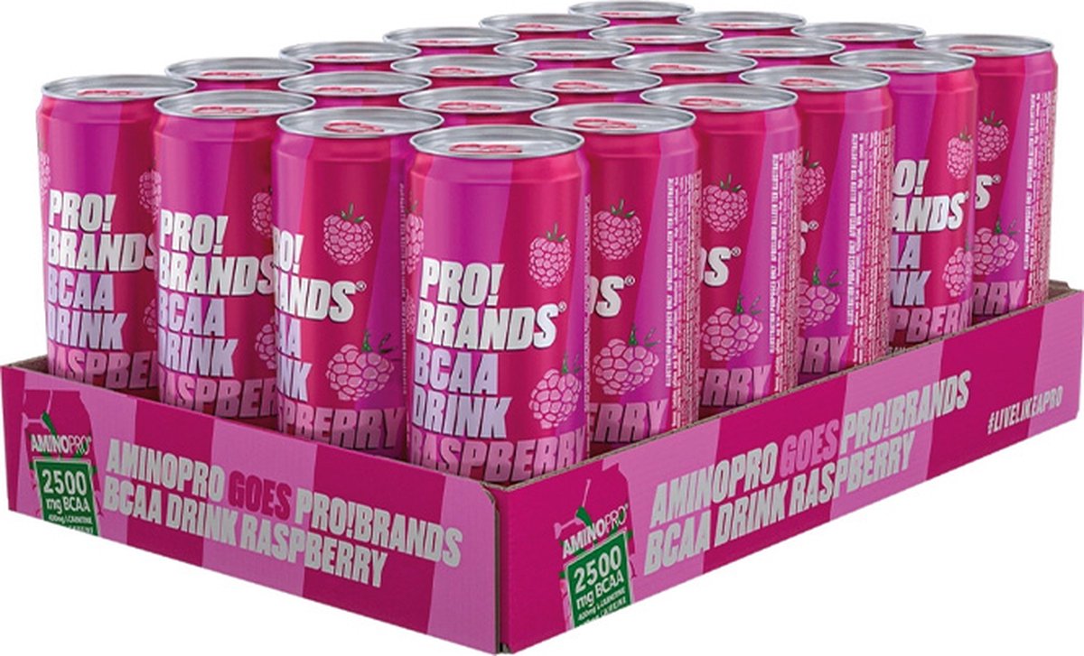 Goedkoopste Pro!Brands | BCAA Drink | Raspberry 330ml | 24 Stuks | 24 x 330 ml