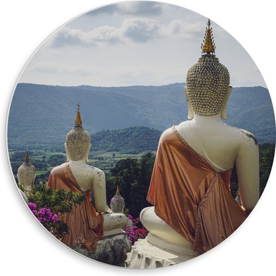 PVC Schuimplaat Muurcirkel - Buddhas - Bloemen - Bergen - Bomen - 50x50 cm Foto op Muurcirkel (met ophangsysteem)