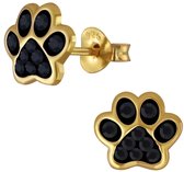 Joy|S - Zilveren kat hond dierenpoot oorbellen - kristal zwart - 14k goudplating