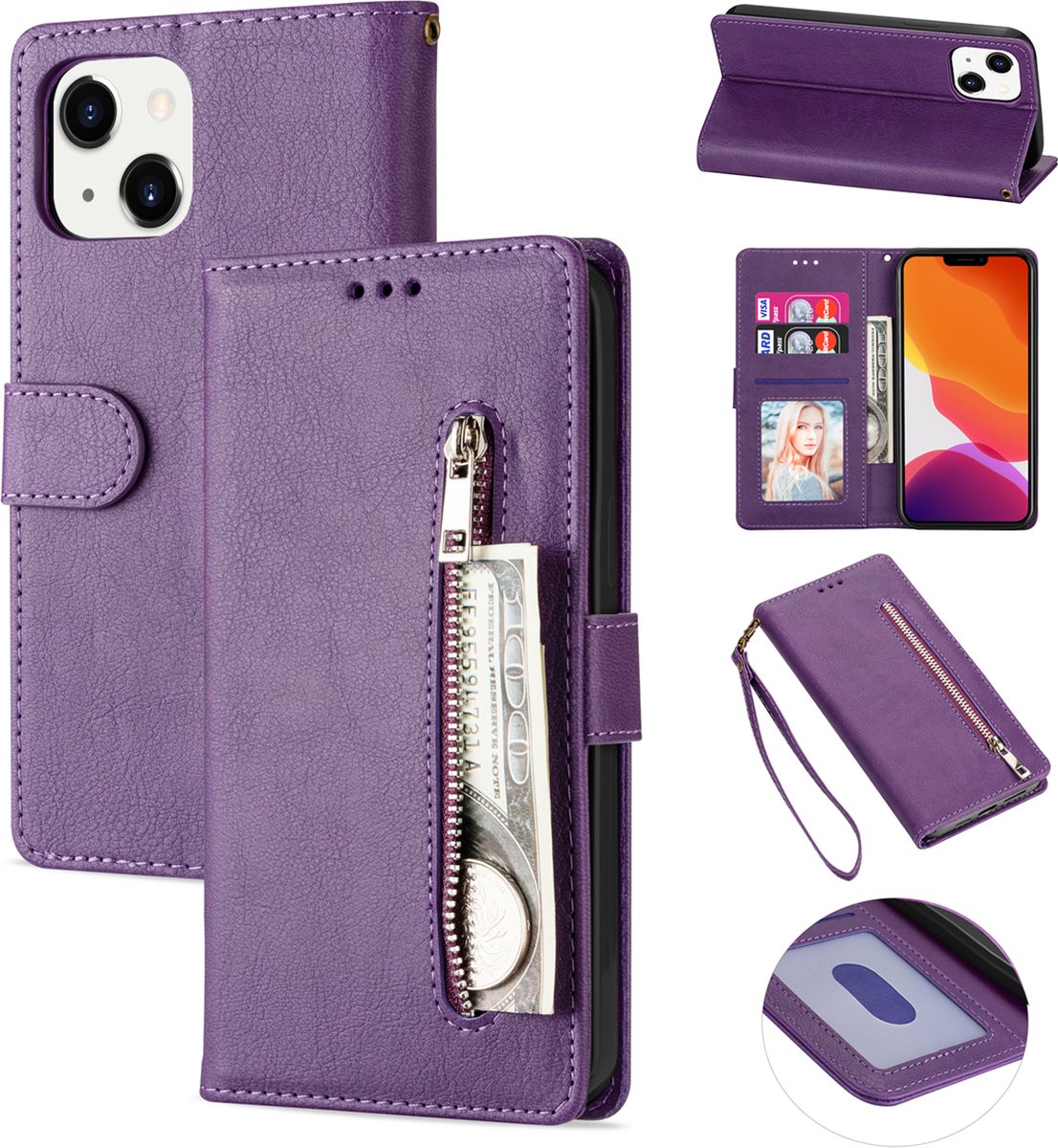 Luxe Apple iPhone 15 Pro Max Telefoonhoesje - Hoogwaardig Leer - Pasjeshouder - Paars