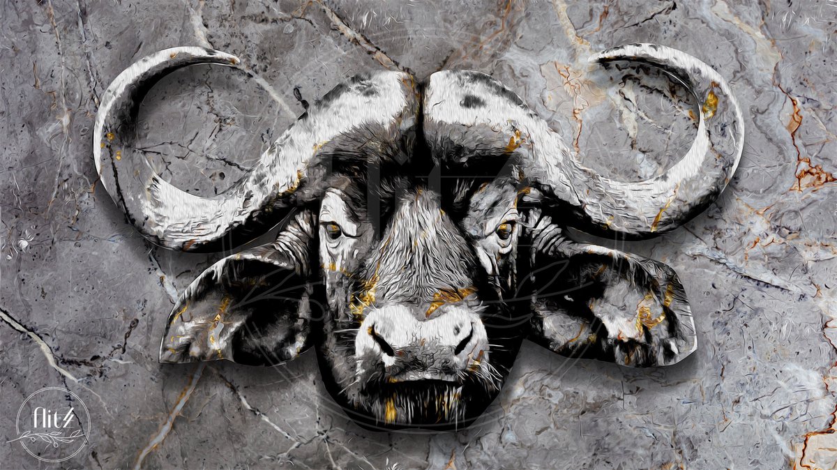 100% Nederlandse Productie! │ Flitzz Diamond Painting │ Abstracte Buffel│ Formaat 110 x 60 cm │ Diamond Painting Pakket Volwassen │ Volledige bedekking │ Vierkant │ Full │