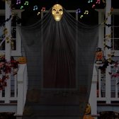 Hangende geesten voor Halloween, 1,8 x 3 m, halloweendecoratie, hangende decoratie met led, Halloween Ghost, hangende decoratie, spokendecoratie voor Halloween party, decoratie (zwart)