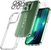 Podec iPhone 13 pro max Hoesje Transparant - Bundel met 2x Screenprotector + 2x Cameraprotector - Telefoonhoesje met Beschermglas - Case Doorzichtig