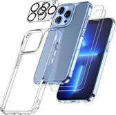 Podec iPhone 13 pro Hoesje Transparant - Bundel met 2x Screenprotector + 2x Cameraprotector - Telefoonhoesje met Beschermglas - Case Doorzichtig