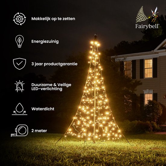 Fairybell Kerstboom voor buiten - All Surface / Geschikt voor alle ondergronden - 200CM-240LED Warm wit met twinkle - Fairybell