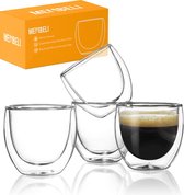 Membeli Espresso Koffie Kopjes set van 4 - Dubbelwandig Espresso Glazen zonder Oor - 80 mL - Koffiekopjes