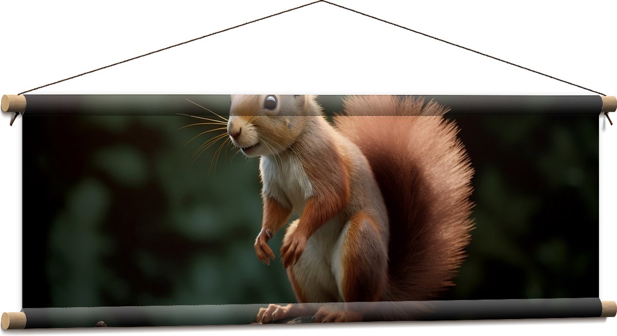 Textielposter - Dier - Eekhoorn - Boomstam - 90x30 cm Foto op Textiel