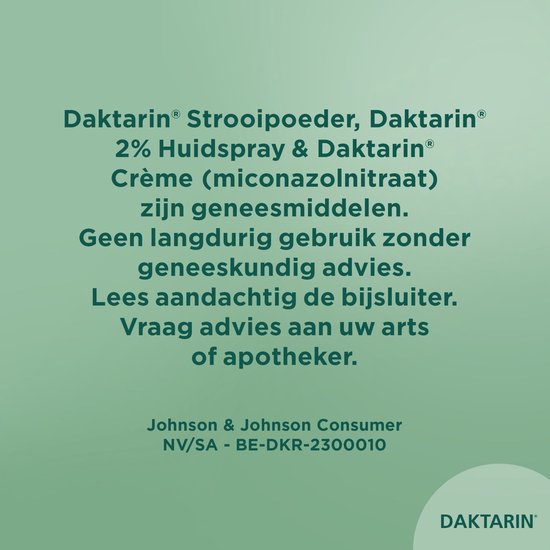 Daktarin Strooipoeder, Daktarin 2% Huidspray & Daktarin Crème (miconazolnitraat) zijn geneesmiddelen.