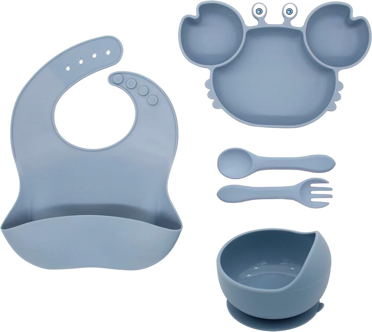 Goedkoopste Babybord Kinderserviessets, 5-delige siliconen babyserviesset met zuignap Antislip babybord Kom met slabbetje Vork Wasbaar BPA-vrij babyservies voor baby