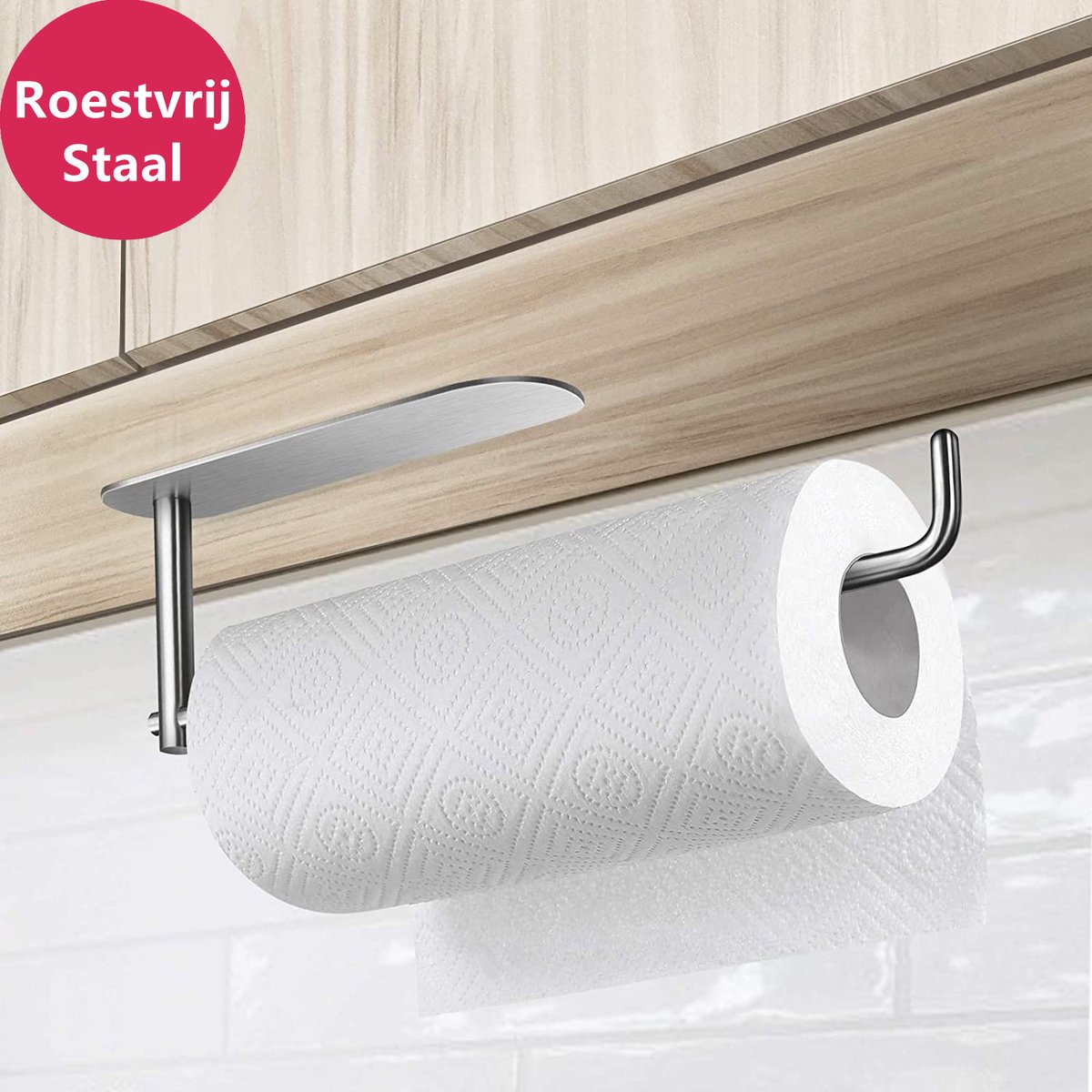 LIXIN Keukenrolhouder - Keukenpapier houder - Keukenaccessoires - Keuken - Keukenpapier - Roestvrij staal - Zelfklevend - Zonder boren - Zilver