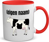 Akyol - koe met eigen naam koffiemok - theemok - rood - Koe - boeren/koeien liefhebbers - mok met eigen naam - iemand die houdt van koeien - verjaardag - cadeau - kado - geschenk - 350 ML inhoud