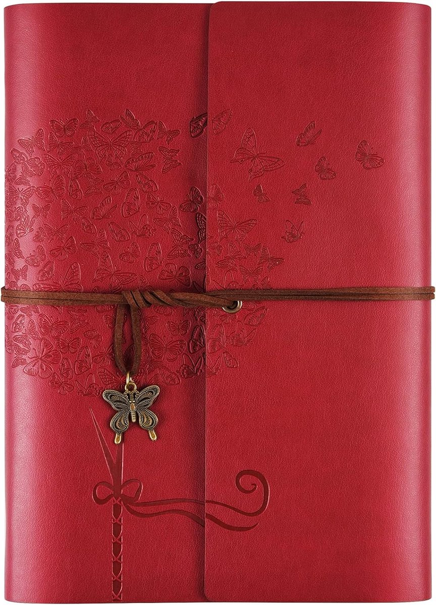 Lederen dagboek notitieboek, navulbaar schrijfdagboek dagboek planner voor vrouwen meisjes (rood, A5-9,3 