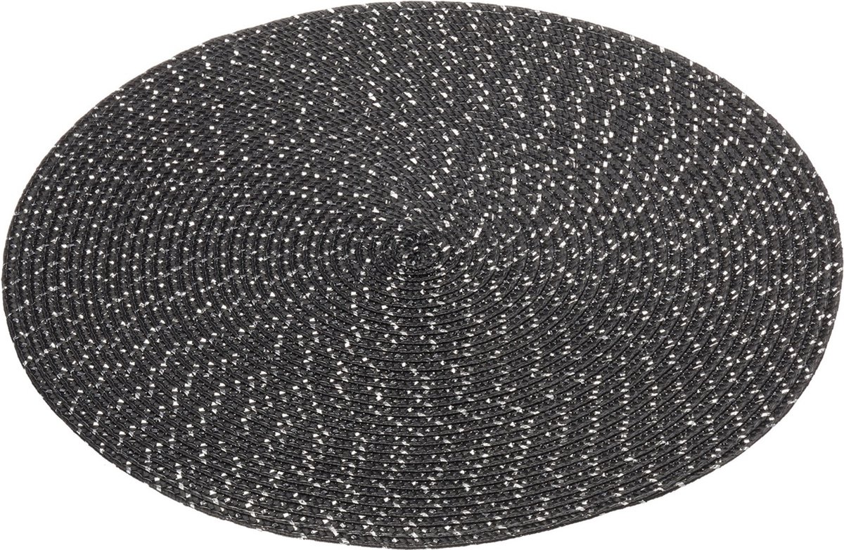 1x Zwarte ronde placemats/onderleggers met glitter 38 cm - Tafeldecoratie onderlegger rond