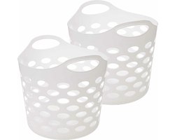 5Five Flexibele wasmand/opbergmand - 2x - rond - wit - 28 liter - D39 x H54 cm