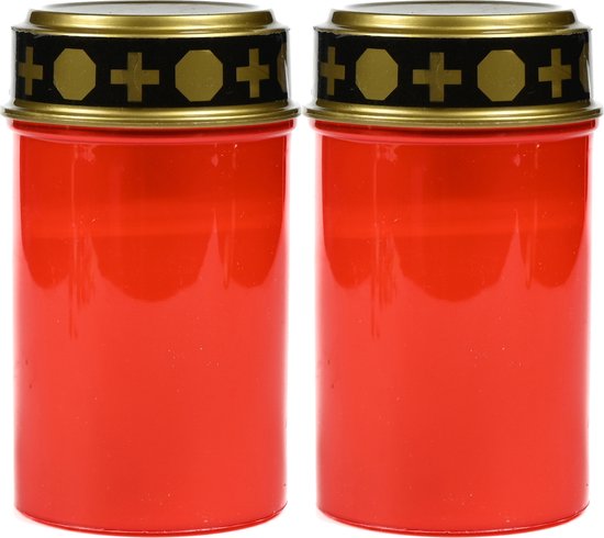 Benson Grafkaars/gedenklicht - 2x - LED licht - rood - waterbestendig - op batterijen - D6,5 x H12 cm