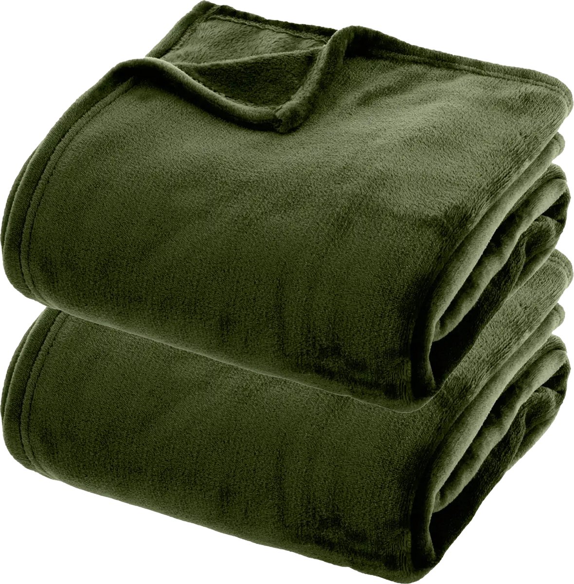 Atmosphera fleece deken/fleeceplaid - 2x - donkergroen - 180 x 230 cm - polyester - Molton Bankdeken