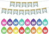 Haza Verjaardag 50 jaar geworden versiering - 32x thema ballonnen/1x Happy Birthday slinger 300 cm