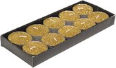 Gerimport theelichtjes/waxinelichtjes kaarsjes- 10x - goud glitters 3,5 cm