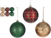 Krist+ gedecoreerde kerstballen - 6x -rood/groen/goud -kunststof -8 cm