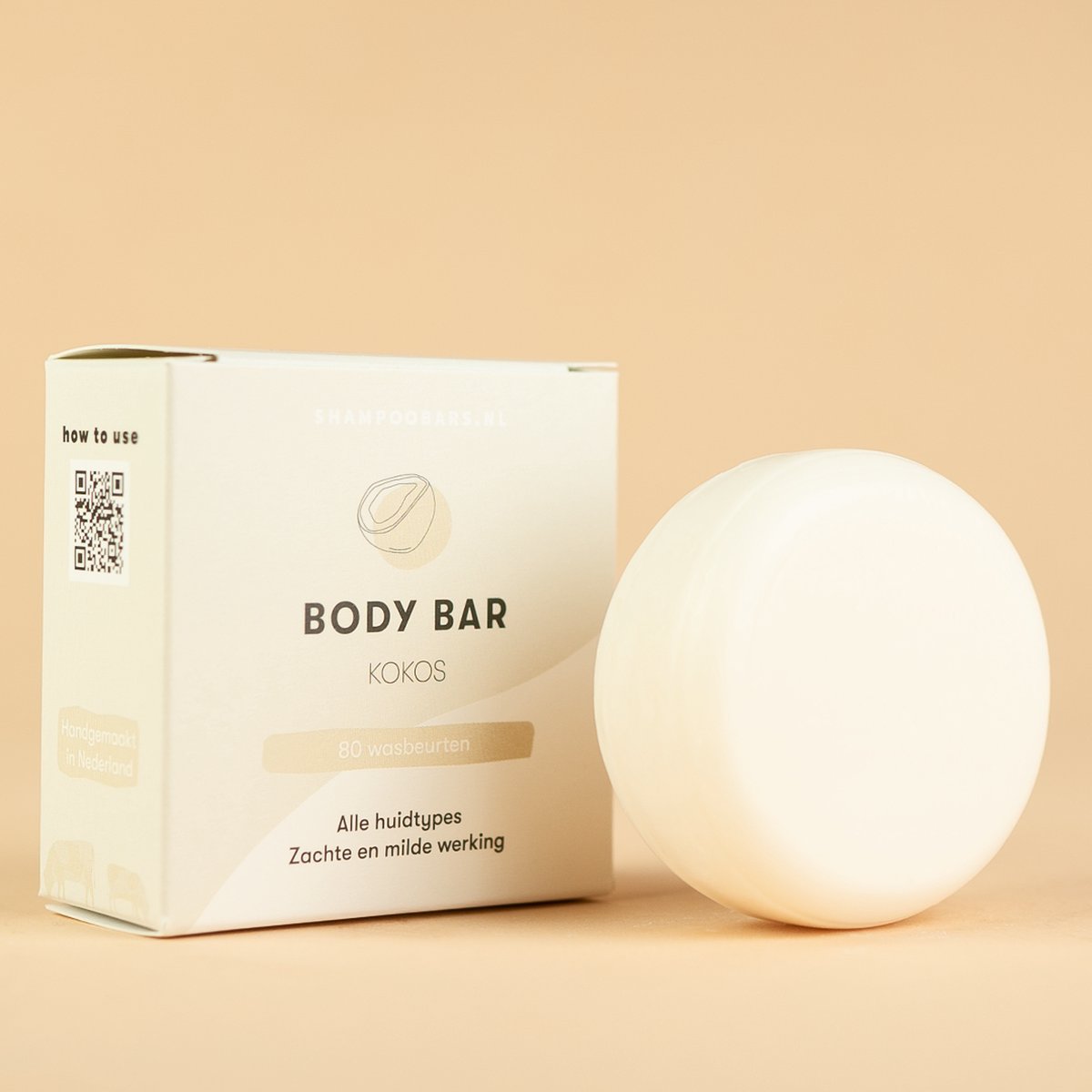 Body Bar Kokos | Handgemaakt in Nederland | 80 wasbeurten | Plasticvrij | Dierproefvrij | Vegan | Plasticvrij | 100% biologisch afbreekbare verpakking