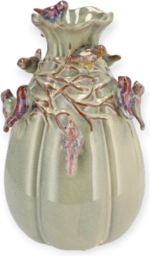 Daan Kromhout - Vase à oiseaux - Vase à oiseaux - Vert mousse - 12x12x15 - Céramique