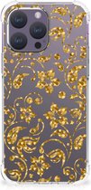 Smartphone hoesje Geschikt voor iPhone 15 Pro Max Hoesje Bumper met transparante rand Gouden Bloemen