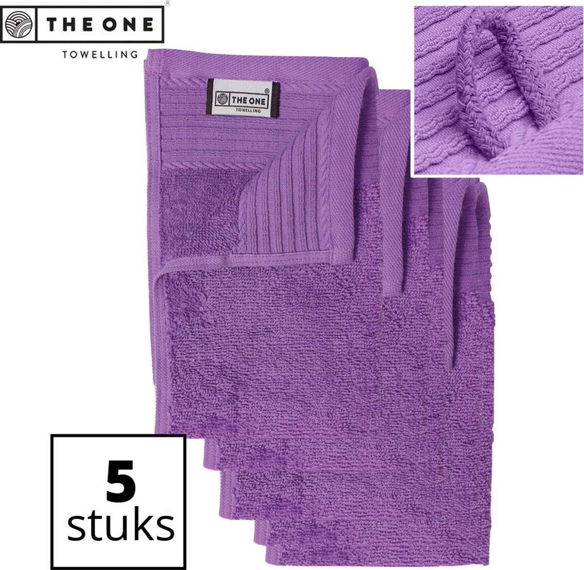 The One Towelling Classic Gastendoeken - 30 x 50 cm - 5 Stuks - Voordeelverpakking - Hoge vochtopname - 100% Zacht katoen - Paars