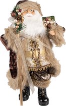 HAES DECO - Kerstman deco Figuur - Formaat 26x16x47 cm - Collectie: Traditional Santa - Kleur Bruin - Materiaal Textiel op kunststof - Kerst Figuur, Kerstdecoratie