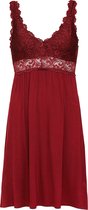 By Louise Slipdress Dames Nachthemd Met Kant Bordeaux Rood - Maat M - Neglige