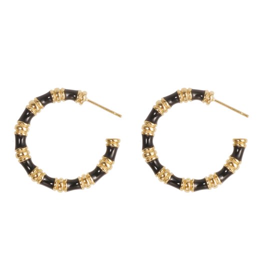 The Jewellery Club - Emily earrings black - Oorbellen - Dames oorbellen - Stainless steel - Goud - Beige - 3 cm