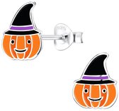 Joy|S - Zilveren pompoen oorbellen - met hoed - halloween oorbellen