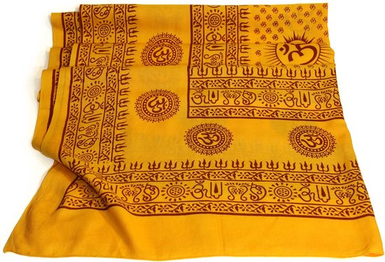 Meditatie omslagdoek Shiva, Parvati en Ganesh, XL, 220 x 106 cm, oranje — afbeelding 2