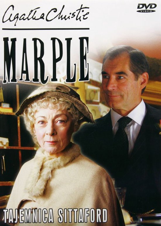 La couverture d'un DVD Marple: Tajemnica Sittaford, avec la femme âgée au premier plan et un homme en arrière-plan.