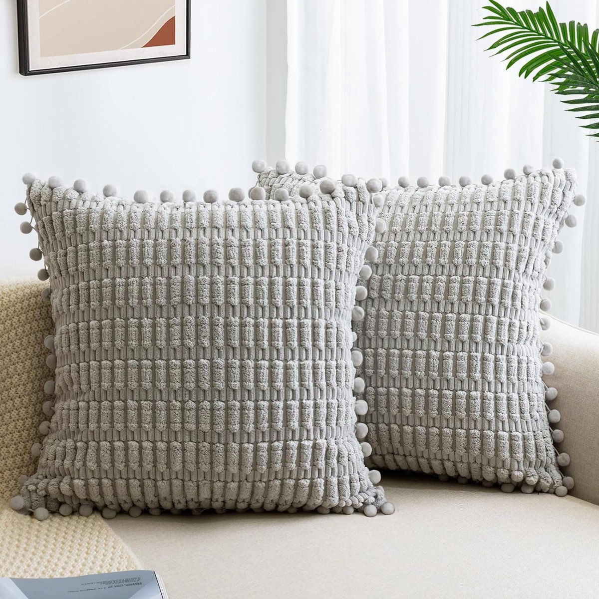 Set van 2 beige kussenhoezen, 45 x 45 cm, corduroy fluweel, sofakussen, zachte kussenhoezen, boho-kussenslopen, sierkussen, moderne kussens, decoratie voor bank, slaapkamer, thuis, auto,