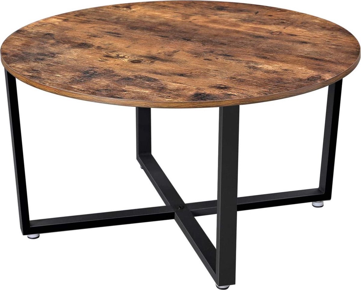 Hoppa! Ronde salontafel- industrieel ontwerp - vintage - donkerbruin - 88 x 88 x 47 cm
