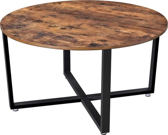 Hoppa! Table basse ronde - design industriel - vintage - marron foncé - 88 x 88 x 47 cm