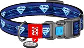 WAUDOG Superman Halsband / Hondenhalsband - Nylon - Blauw - Gratis QR-tag - Breedte: 25 mm - Nekomtrek: 31 - 49 cm (GELIEVE ALVORENS BESTELLEN OPMETEN)