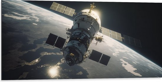Dibond - Planeet - Sateliet - Aarde - 100x50 cm Foto op Aluminium (Met Ophangsysteem)