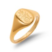 Zentana Theeblad Ring - Zegelring 18K Goud Verguld - Bloemenring - 8