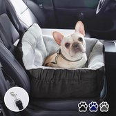 Hondenautostoel, wasbare antislip hondenstoel voor kleine honden, inclusief stabiele veiligheidsgordel, geschikt voor elk type auto, met zijdelingse opbergvakken, zwart