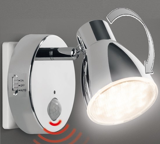Trango 2635-018 LED-sensor nachtlampje *MILO* met bewegingssensor & automatische functie in chroom Veiligheidslicht direct 230V, fittinglamp, wandlamp, oriëntatielicht, lamp