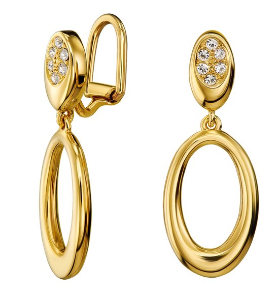 Boucles d'oreilles clip Traveller - Clips oreilles Femme - Pendentif - Doré - Cristal - Plaqué or - Ovale - 3,2 x 1,2 cm - 157642