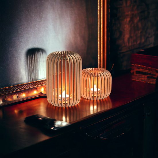 Set de photophores en bois -TH3 ET TH4- Bois dur contreplaqué de 3,2 mm - Couleur bois naturel -18,5x13 cm-10,5x13 cm