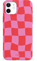 xoxo Wildhearts Drunk In Love - Double Layer - Hoesje geschikt voor iPhone 11 hoesje - Blokjes print roze - Shockproof case - Beschermhoesje geschikt voor iPhone 11 case - Roze