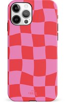 xoxo Wildhearts Drunk In Love - Double Layer - Hoesje geschikt voor iPhone 12 Pro Max hoesje - Blokjes print roze - Shockproof case - Beschermhoesje geschikt voor iPhone 12 Pro Max case - Roze
