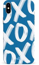 xoxo Wildhearts Can't Talk Now Blue - Double Layer hoesje - Blauw hoesje geschikt voor iPhone X / Xs - Beschermhoesje case geschikt voor iPhone 10 / Xs hoesje blauw - Tekst blauw - wit