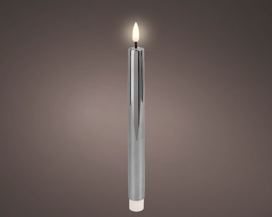 Lumineo Led dinerkaarsen - 2x st - zilver - 24,5 cm - warm wit