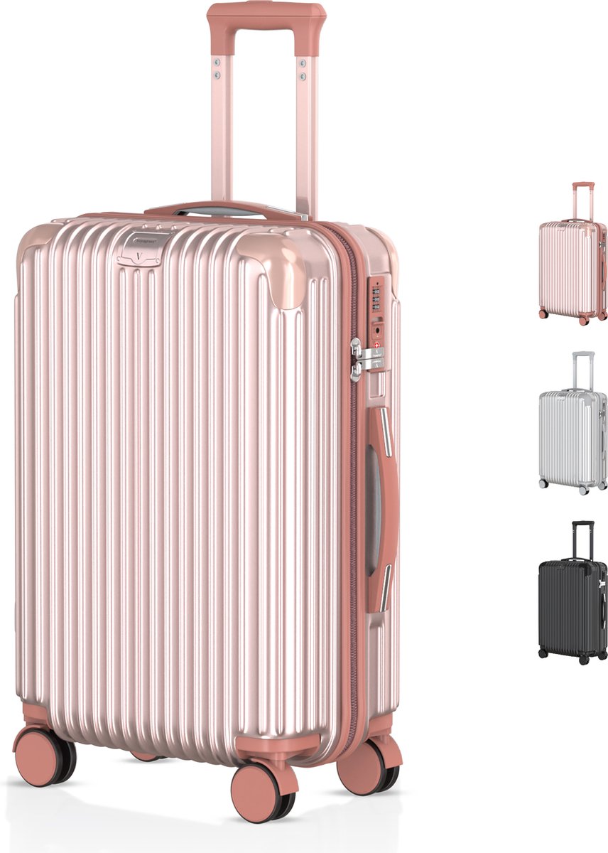 Voyagoux® - Handbagage Reiskoffer - 40L - Koffers - Reiskoffer met wielen - Rosé goud - TSA Slot